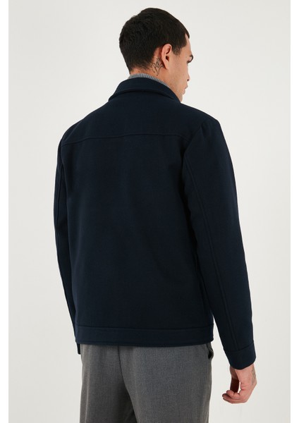 Slim Fit Ceket Yaka Astarlı Kaşe Kaban Erkek Kaban 58400347