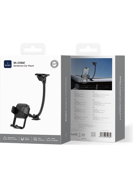 WI-CH061 Gentleman Serisi Esnek Ayarlanabilir Vantuzlu Magnetik Araç Telefon Tutucu Siyah indirimleri
