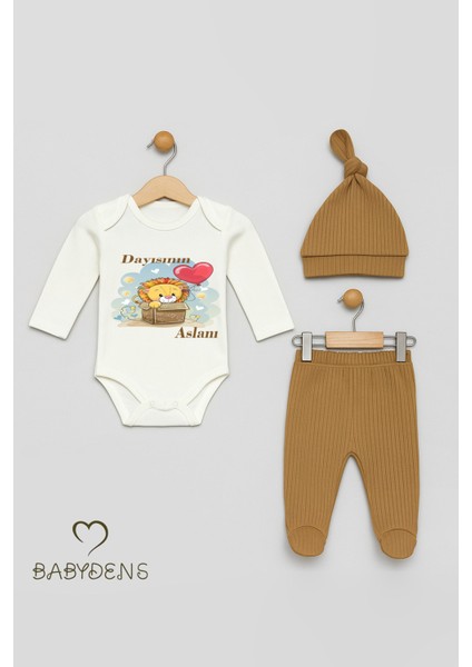 Dayısının Aslanı Baskılı 3’lü Bebek Takımı %100 Pamuklu Şapkalı Set Uzun Kol Çıtçıtlı Zıbın Şapka indirimleri