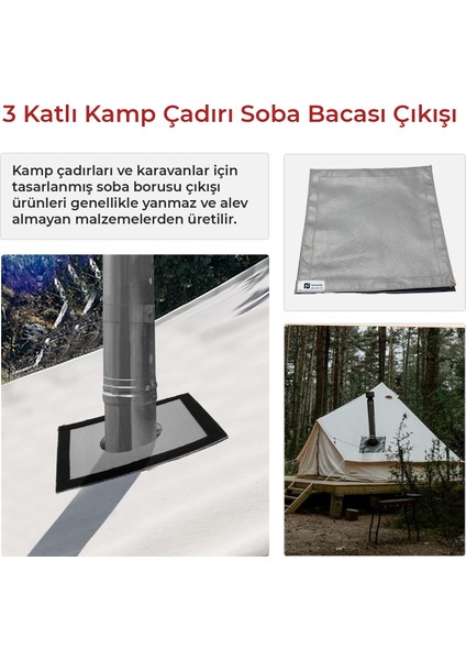 Kamp Çadırı Soba Bacası Çıkışı 3 Katlı Yanmaz Su Geçirmez Kumaştan Imal Edilmiştir