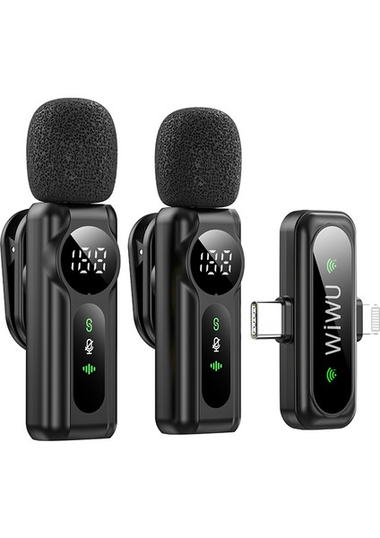 WI-WM007 2in1 Type-C ve Lightning Portlu Anc Özellikli Kablosuz Yaka Mikrofonu Siyah