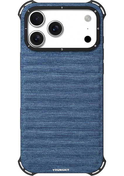 iPhone 17 Pro Uyumlu Kılıf M-Safe Şarj Özellikli Youngkit Canvas Serisi Kapak Mavi