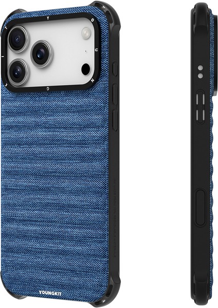 iPhone 17 Pro Uyumlu Kılıf M-Safe Şarj Özellikli Youngkit Canvas Serisi Kapak Mavi modelleri
