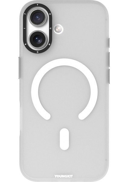 iPhone 17 Uyumlu Kılıf M-Safe Şarj Özellikli Youngkit Hidden Sand Serisi Kapak Beyaz