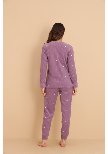 Fwn 04-3309 Peluş Welsoft Polar Kışlık Yumoş Kalpli Kedili Kadın Pijama Takımı fırsatları