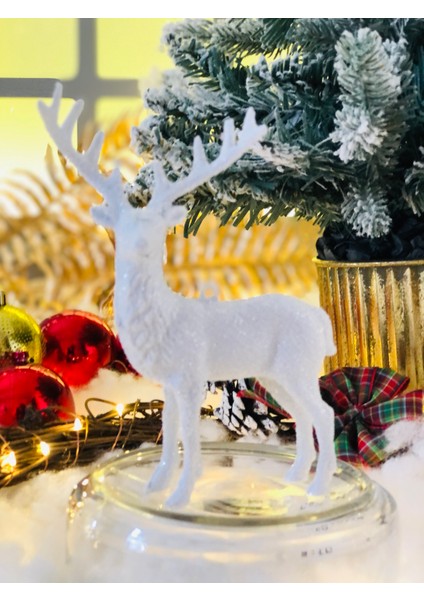 Yılbaşı Çam Ağacı Süsü Ipli Beyaz Geyik Figür 15 cm