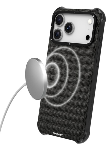 iPhone 17 Pro Max Uyumlu Kılıf M-Safe Şarj Özellikli Youngkit Canvas Serisi Kapak Siyah fırsatları
