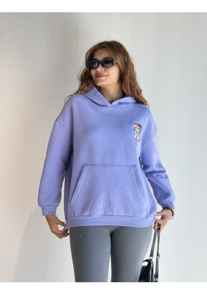 Kadın Kapüşonlu Baskı Detaylı Kanguru Cepli Oversize Sweatshirt modelleri