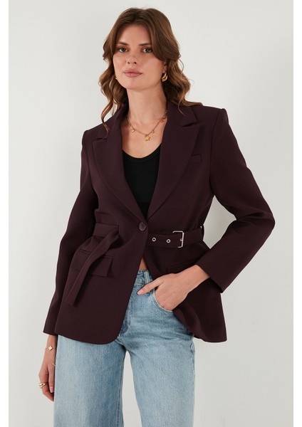 Regular Fit Kruvaze Yaka Kemerli Blazer Ceket Bayan Ceket 6839367