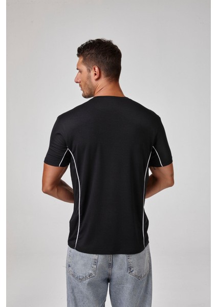 Erkek Siyah Kısa Kollu Kontrast Dikişli Modal Basic Tişört C7T3N6O1 fiyatları