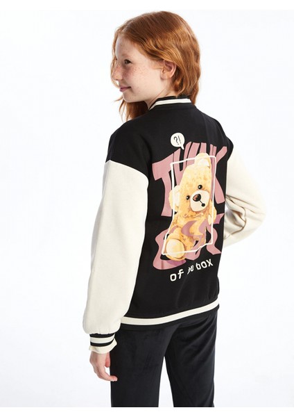 Lcw Kids Siyah Baskılı Kız Çocuk Kalın Kolej Ceket