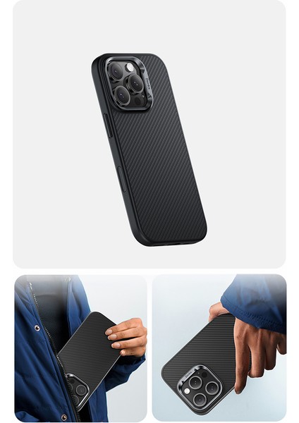 iPhone 16 Pro Kılıf Karbon Fiber M-Safe Kamera Kontrol Butonlu Benks Hybrid Armorpro 600D Kevlar