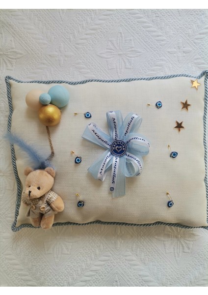 1 Adet Özel Tasarım Ekru Renk Sünnet Takı Yastığı 40 cm Uzunluk 30 cm Genişlik