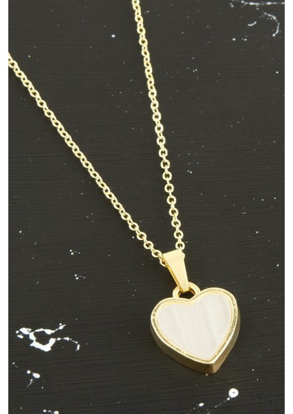 Msa-Shop Kalp Polyester Kolye-Beyaz