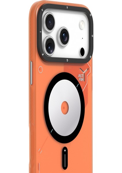 iPhone 17 Pro Uyumlu Kılıf M-Safe Şarj Özellikli Disk Desenli Youngkit Disc Battle Kapak Turuncu