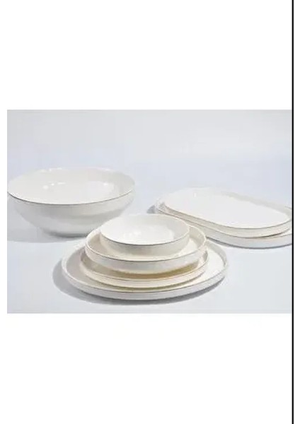 Gold Modern 27 Parça Yemek Takımı 6 Kişilik Yaldızlı Porselen Beyaz Renk