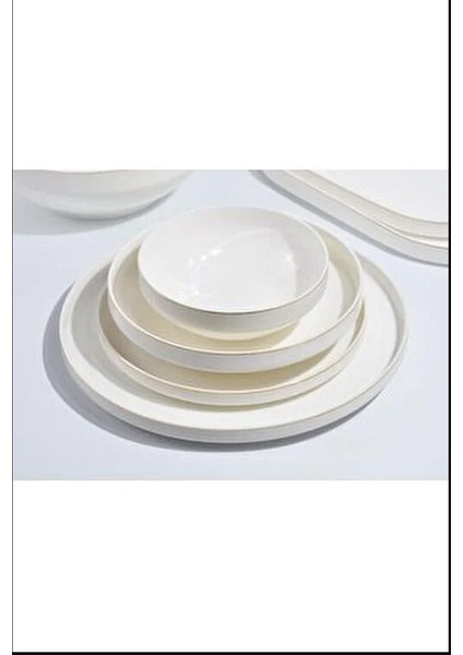 Gold Modern 27 Parça Yemek Takımı 6 Kişilik Yaldızlı Porselen Beyaz Renk