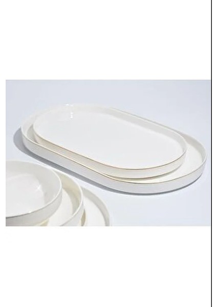 Gold Modern 27 Parça Yemek Takımı 6 Kişilik Yaldızlı Porselen Beyaz Renk