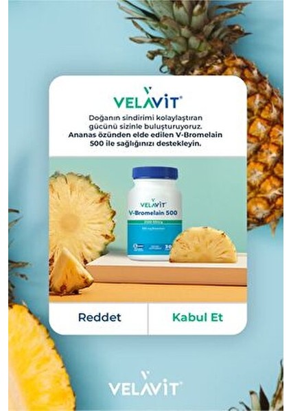 V-Bromelain 500 30 Tablet Aromasız Bromelain İçeren Takviye Edici Gıda