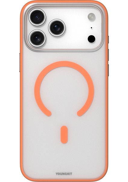 iPhone 17 Pro Uyumlu Kılıf M-Safe Şarj Özellikli Youngkit Clear Serisi Kapak Turuncu
