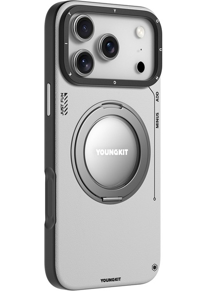 iPhone 17 Pro Kılıf M-Safe 360 Standlı Basit Mat Deri Desenli Youngkit Tech Leather Serisi Kapak Gri fiyatları