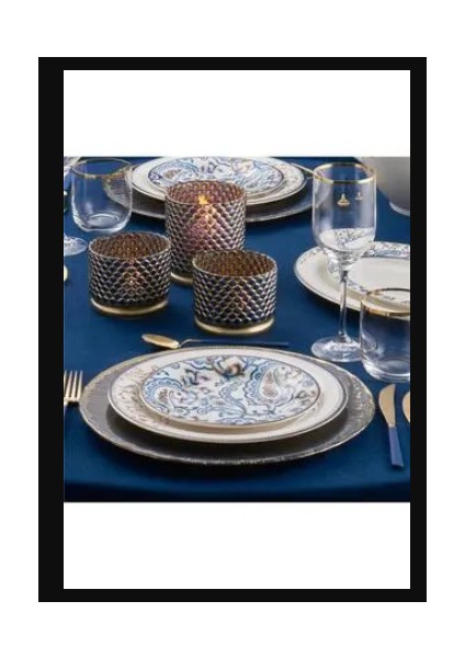 Dream 6 Kişilik 24 Parça Desenli Yemek Takımı Mavi Fine Bone Malzemeden