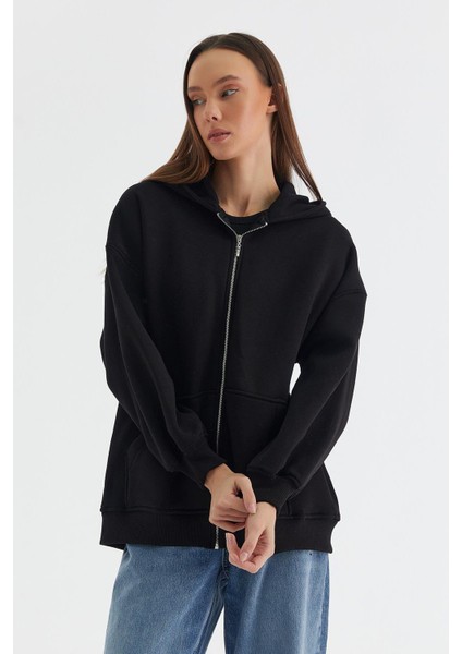 Düşük Kol Fermuarlı Sweatshirt Siyah modelleri