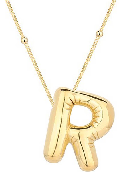 925 Ayar Gümüş Gold Balon R Harfi Kadın Kolye