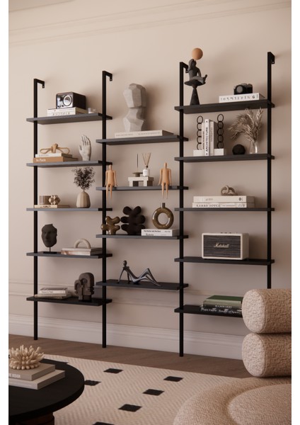 Dekoratif Tasarım Duvara Monte 14 Raflı Kitaplık Ofis-Salon-Ev Rafı- Kolay Kurulum- Ofis Rafı