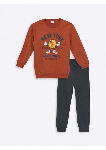 Lcw Kids Turuncu Bisiklet Yaka Erkek Bebek Sweatshirt ve Eşofman Alt 2'li