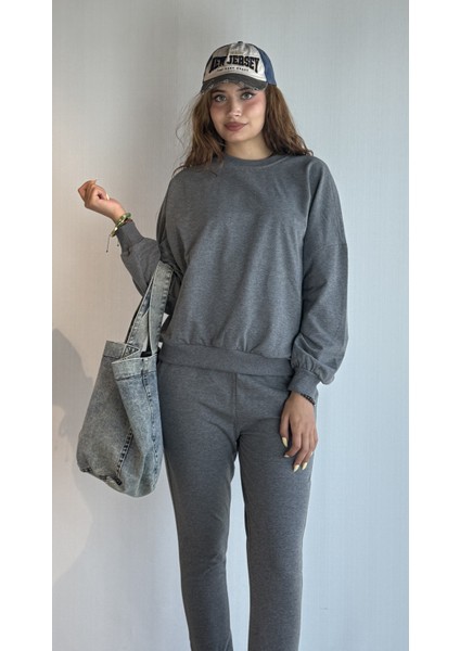 Kadın Bisiklet Yaka Uzun Kollu Bel Lastikli Oversize Eşofman Takımı fiyatları