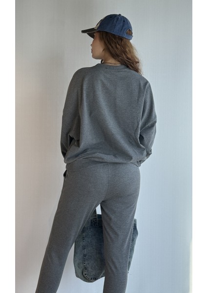 Kadın Bisiklet Yaka Uzun Kollu Bel Lastikli Oversize Eşofman Takımı fırsatları