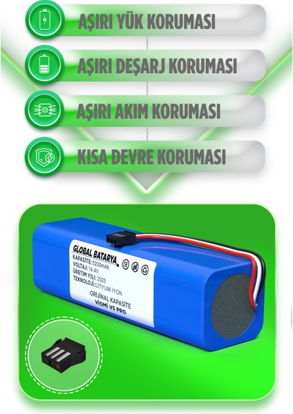 Viomi V5 Pro Uyumlu Robot Süpürge Bataryası 14.4V 5200MAH Li-Ion Pil (Orijinal Kapasite) fiyatları