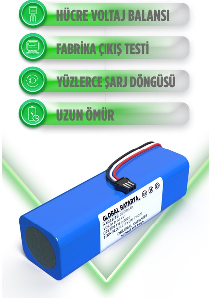 Viomi V5 Pro Uyumlu Robot Süpürge Bataryası 14.4V 5200MAH Li-Ion Pil (Orijinal Kapasite) modelleri