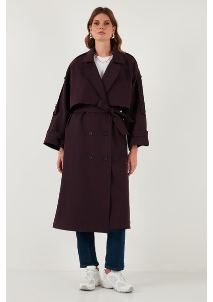Oversize Fit Kruvaze Yaka Düğmeli Kemerli Uzun Trençkot Bayan Trençkot 6839476 fiyatları