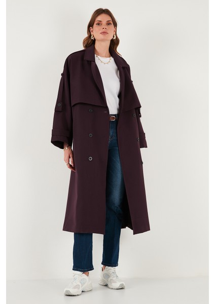 Oversize Fit Kruvaze Yaka Düğmeli Kemerli Uzun Trençkot Bayan Trençkot 6839476 fırsatları