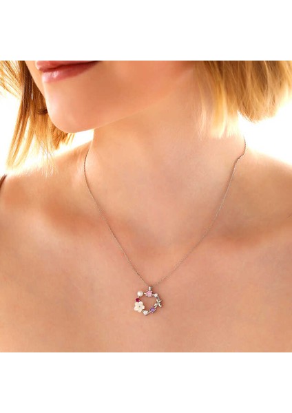 Gümüş Kalp Manolya Çiçeği Kelebek Kadın Kolye fiyatları