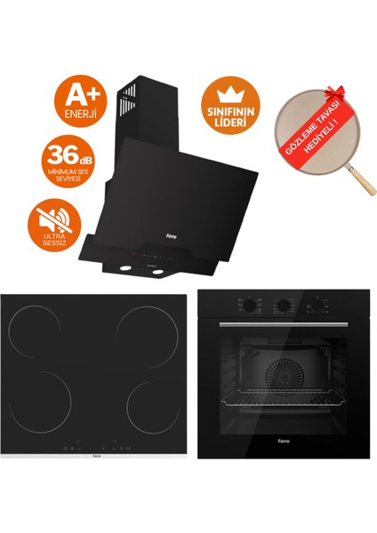 Flowart Arvio Vitroseramik Elektrikli Ankastre Set ( D063-SA Sessiz + MS261 + QBL62CS)