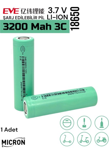 Eve 18650 3.7V (Volt) 3200 Mah 35V Lityum Şarj Edilebilir 1 Adet Pil(Batarya) Pil Kutusu Hediyeli fiyatları