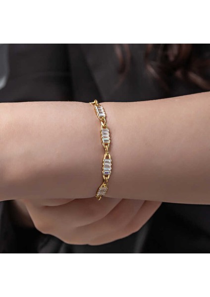 925 Ayar Gümüş Gold Baget Taşlı Kadın Bileklik fiyatları