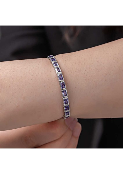 925 Ayar Gümüş Lila Taşlı Su Yolu Kadın Bileklik