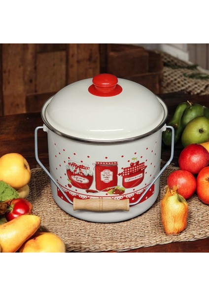 Emaye Bakraç Yoğurt Tenceresi Bakliyat Saklama Tenceresi Patates Soğan Kovası 20 cm 5,50 Litre