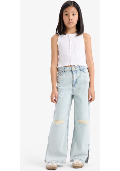 Kız Çocuk Wide Leg Yırtık Detaylı Geniş Paça Jean Pantolon Z4708A625SP