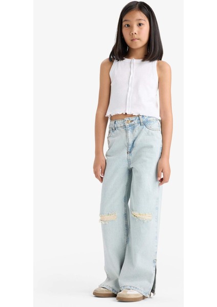 Kız Çocuk Wide Leg Yırtık Detaylı Geniş Paça Jean Pantolon Z4708A625SP fiyatları
