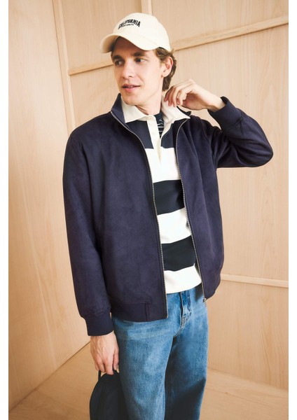 Slim Fit Dar Kesim Dik Yaka Astarlı Fermuarlı Cepli Süet Mevsimlik Baharlık Mont D1524AX25AU