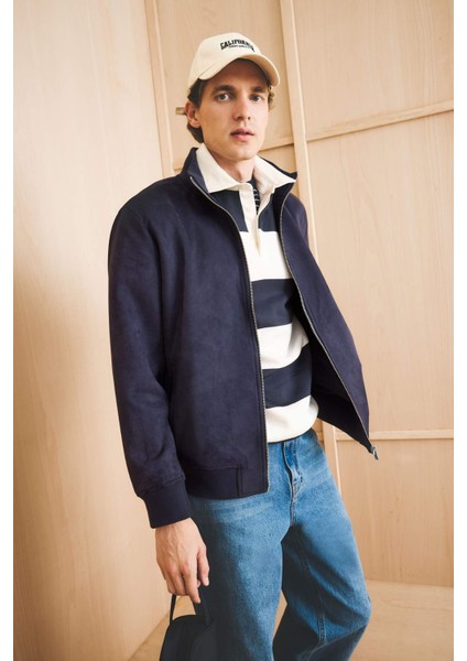 Slim Fit Dar Kesim Dik Yaka Astarlı Fermuarlı Cepli Süet Mevsimlik Baharlık Mont D1524AX25AU modelleri
