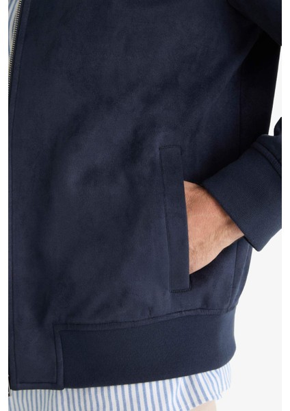 Slim Fit Dar Kesim Dik Yaka Astarlı Fermuarlı Cepli Süet Mevsimlik Baharlık Mont D1524AX25AU