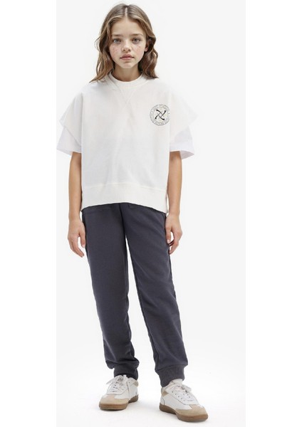 Kız Çocuk Oversize Geniş Kalıp Bisiklet Yaka Kısa Kollu Baskılı Sweatshirt E1879A825SM fiyatları