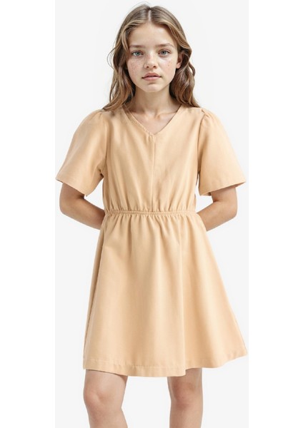Kız Çocuk Standart Fit V Yaka Gabardin Kısa Kollu Elbise E2645A825SM