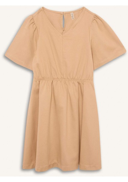 Kız Çocuk Standart Fit V Yaka Gabardin Kısa Kollu Elbise E2645A825SM modelleri